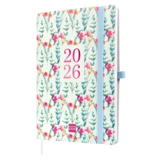 Finocam Capri Agenda Internacional - Anual 2026 - Formato FA5 - 153x13x214mm - Semana Vista en Vertical - Tematica de Flores