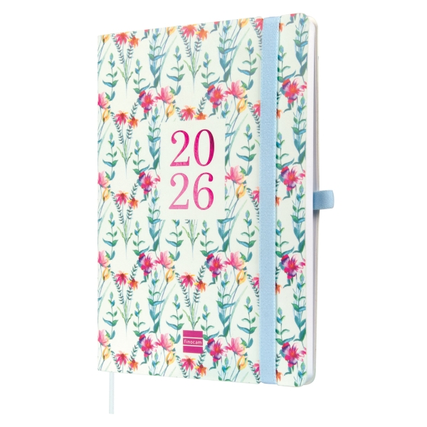 Finocam Capri Agenda Internacional - Anual 2026 - Formato FA5 - 153x13x214mm - Semana Vista en Vertical - Tematica de Flores