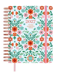 Finocam Vitae Agenda de Espiral en Catalan - 16 Meses - Semana Vista Horizontal - Formato 4º - 155x217mm - Tapa Dura - Papel de 80g/m2 - Goma Elastica - Bolsillo con Fuelle - Multicolor