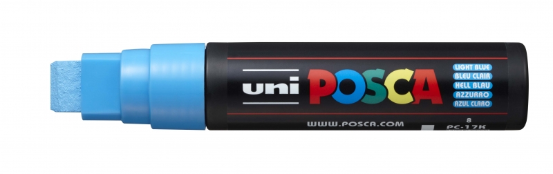 Posca PC-17K Marcador de Pintura - Punta Biselada de Poliester 15mm - Ancho de Trazo Muy Grueso - Tinta Base al Agua - No Permanente - Resistente a la Luz - Color Azul Claro · Pack de 5 uds.