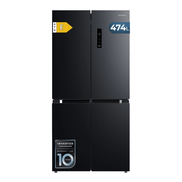 Cecotec Bolero CoolMarket 4D 474 Dark E Frigorifico Americano 4 Puertas - Capacidad 474L - Silencioso 35dB - Luz LED - Compresor Inverter - Total Nofrost - Frio Envolvente - 83.3x177.5cm - C