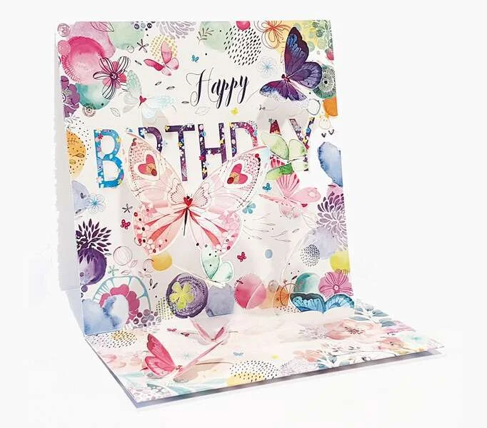 Pictura Tarjeta 3D Pop-Up Mariposas - 16x16cm - Tematica de Mariposas - Embolsada Individualmente - Incluido Sobre Blanco - Papel con Certificacion FSC
