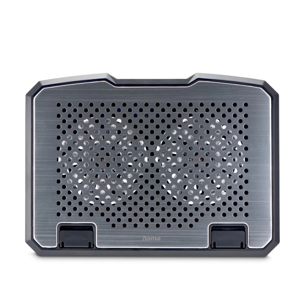 Hama Aluminium Base de Refrigeracion para Portatil hasta 15.6" - 2 Ventiladores de 12.5cm - Silencioso - Cable 40cm - USB-A - Luz LED - Inclinable - Antideslizante - Metalico - 37x27x3cm - Color Negro