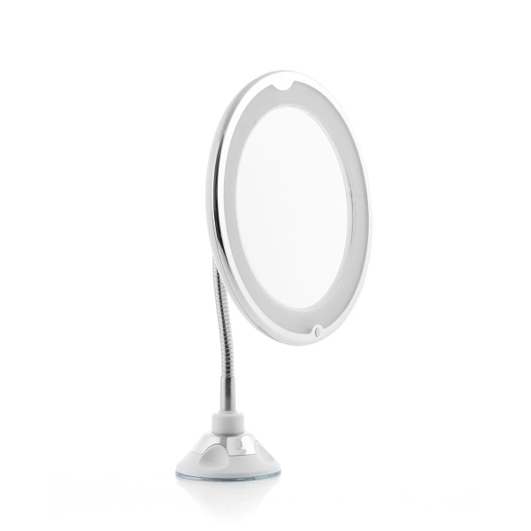 Innovagoods Mizoom Espejo de Aumento x5 - Diametro 20cm - Luz LED Blanca - Brazo Flexible - Ventosa - Inalambrico - Color Blanco