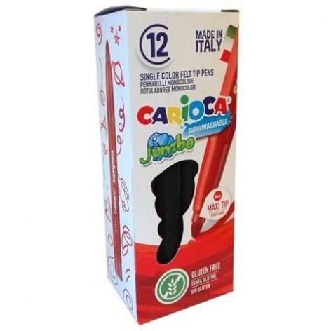 Carioca Rotulador Jumbo Monocolor - Cuerpo Octogonal Maxi - Tinta Superlavable - Punta Maxi 6mm Bloqueada - Tapa Ventilada - Color Negro · Pack de 12 uds.
