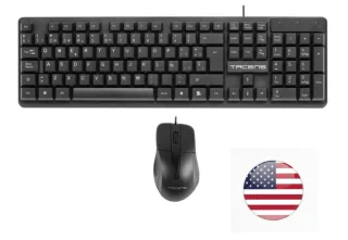 Tacens Anima ACP02 Pack USB Teclado Multimedia + Raton 1200dpi 3 Botones - Disposicion Internacional QWERTY US - Cable de 1.3m - Teclas de Membrana - Sensor Optico - Uso Diestro - Color Negr
