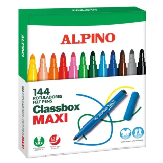 Alpino Maxi Pack Economy de 144 Rotuladores Gruesos - Punta de 6mm - Superlavables, Resistentes, Duraderos y de Colores Brillantes - Ideal para Uso Escolar - Colores Surtidos