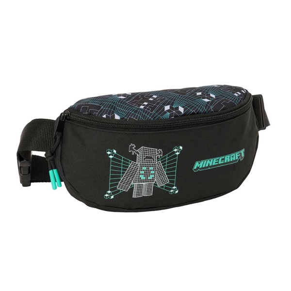 Safta Minecraft Screen Bolsa de Cintura - Cremallera - Cintas Ajustables - Cierre de PVC - 23x14x9cm - Color Negro