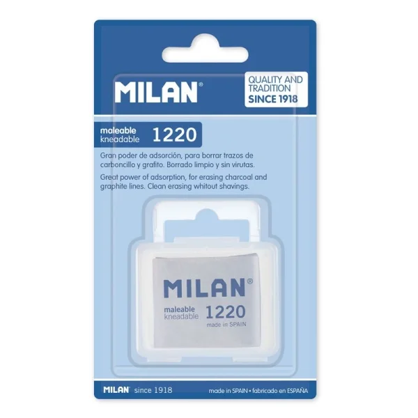 Milan 1220 Goma Maleable para Bellas Artes - Estuche de Plastico - Caucho Sintetico - Color Gris