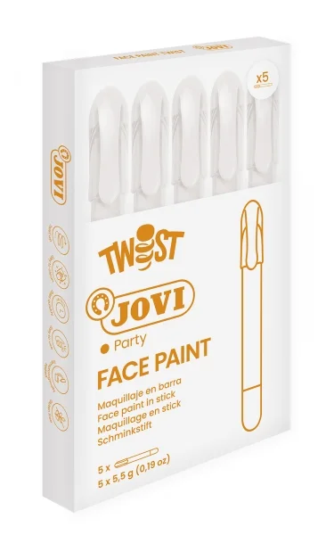 Jovi Twist Stick de Pintura de Cara - Hipoalergenico - Base Agua - Facil Aplicacion - Gran Cobertura - Secado Rapido - Facil de Retirar - Libre de Parabenos y Alergenos - Color Blanco · Pack de 5 uds.