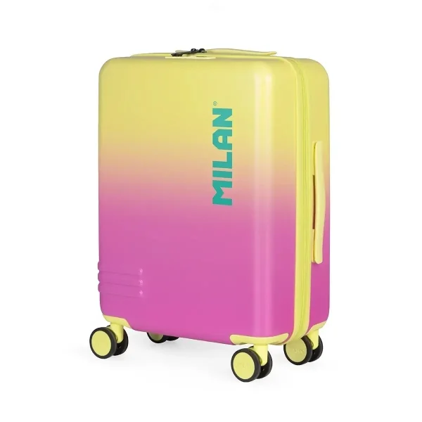 Milan Coleccion Sunset Maleta de Cabina Rigida - 4 Ruedas Dobles 360º - Cierre con Combinacion de 3 Digitos - Medidas 55x40x23cm - Color Rosa/Amarillo
