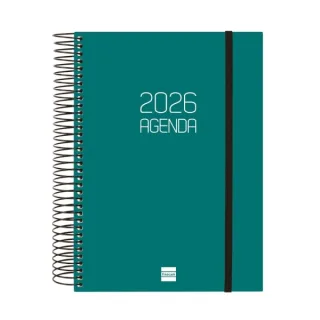 Finocam Opaque Agenda de Espiral - Anual 2026 - Tapa Ligera - Cierre con Goma Elastica - Formato E10 - 175x29x212mm - 1 Dia por Pagina - Color Verde
