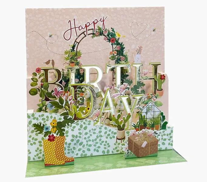 Pictura Tarjeta 3D Pop-Up - 16x16cm - Tematica Invernadero - Embolsada Individualmente - Incluye Sobre Blanco - Papel con Certificacion FSC
