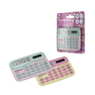 ErichKrause PC-869 Floral Soul Calculadora de Bolsillo - Pantalla LCD de 8 Digitos - Presentado en Blister - Alimentacion Solar - Colores Surtidos