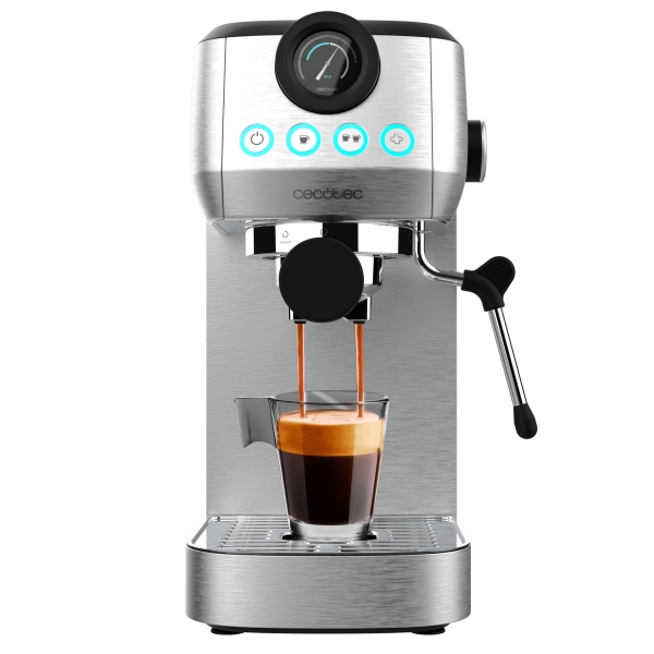 Cecotec Power Espresso 20 Steel Pro Cafetera Espresso con Vaporizador - 1350W - Capacidad 1.3L - Presion 20bar - Vaporizador - Temperatura Regulable - Termoblock - Acero Inoxidable