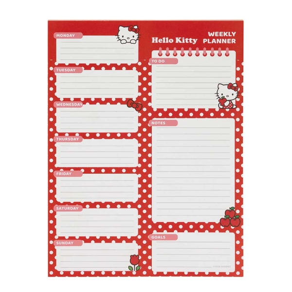 Safta Hello Kitty Planificador Semanal - 50 Paginas - 100 g/m2 - 19x25.5cm - Color Rojo y Blanco