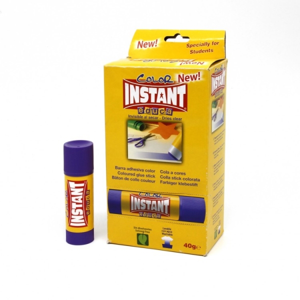 Instant Color Educa Barra de Pegamento 40grs - Apto para Uso Infantil y/o Domestico - Lavable - Sin Disolventes - Color Lila · Pack de 12 uds.