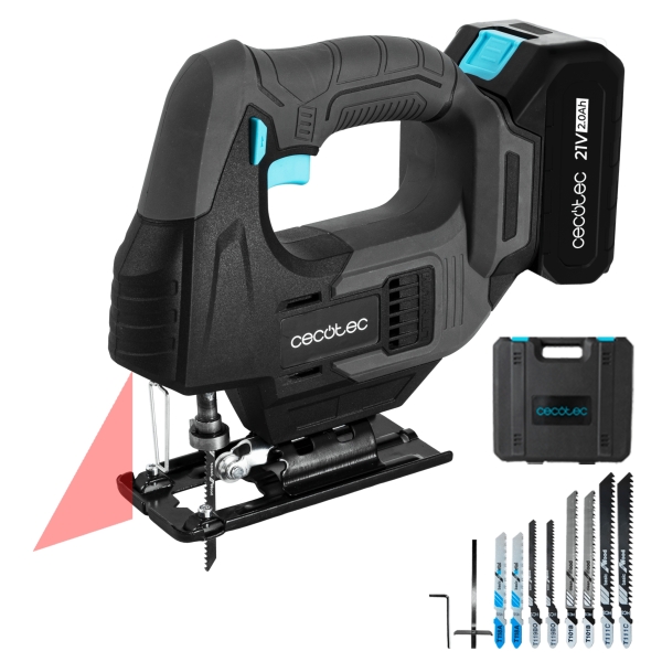 Cecotec Sierra de Calar MultiCut 500 Vision Liberty Sierra de Calar Inalambrica - Bateria 21V 2Ah - Accesorios Incluidos - Luz LED - Guia Laser - Mandril sin Llave - Maletin - Color Gris Osc