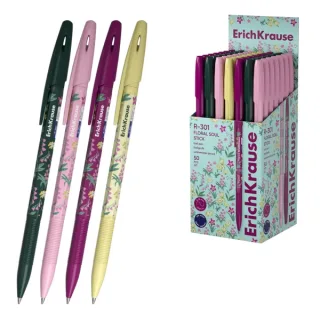 ErichKrause R-301 Stick Floral Soul Boligrafo con Capuchon - Modelos Surtidos - Trazo 0.35mm - Tinta de Secado Rapido - Tapa Ventilada - Color Azul · Pack de 50 uds.