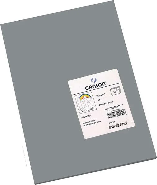 Canson Guarro Pack de 50 Cartulinas Iris A4 de 185g - 21x29.7cm - Color Gris Plomo