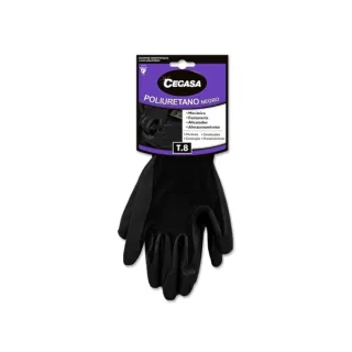 Cegasa Guantes de Trabajo Talla 8 - Fabricados en Poliester con Recubimiento de Poliuretano en Palma - Color Negro