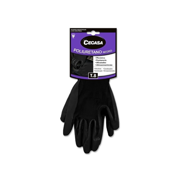Cegasa Guantes de Trabajo Talla 8 - Fabricados en Poliester con Recubimiento de Poliuretano en Palma - Color Negro