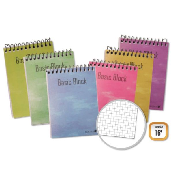Golden Cuaderno Espiral Superior 16º Apaisado (102x71mm) 80 Hojas 60gr Cuadricula - Tapa Plastificada - Margen Remarcado - Colores Surtidos · Pack de 10 uds.