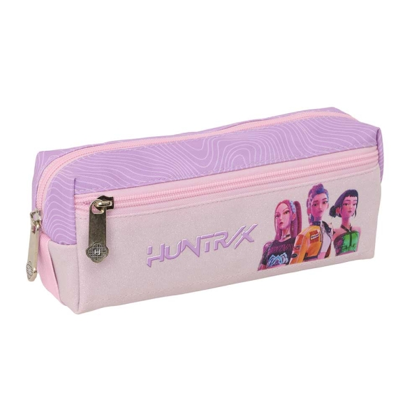 Safta K-Pop Demon Hunters Iconic Portatodo - 3 Compartimentos con Cremallera - Goma Elastica - Compacto - 22x8.5x6cm - Color Lavanda
