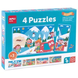 Apli Puzle de Asociacion las 4 Estaciones - 4 Puzles de 4 Piezas xxl - Elementos Geometricos Troquelados - Potencia Psicomotricidad Fina y Concentracion - Caja 20.58x20.58mm - Puzle 36x18cm