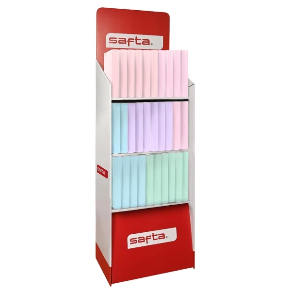 Safta Expositor de Papeleria - Capacidad de 335.4 Litros - Carton Reciclado - Ecologico - 3 Estantes - 600x380x1900mm - Colores Surtidos