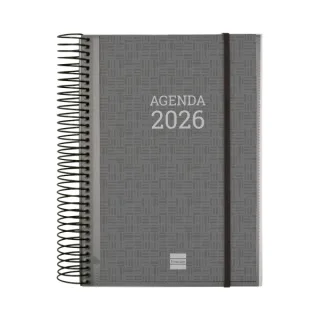 Finocam Basics Agenda en Catalan - Anual 2026 - con Espiral - Personalizable - Formato E10 - 175x29x212mm - 1 Dia por Pagina - Color Gris