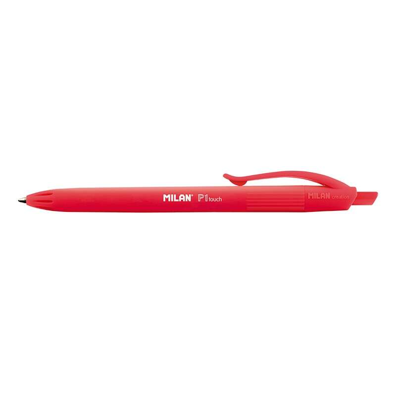 Milan P1 Touch Boligrafo de Bola Retractil - Punta Redonda 1mm - Tinta de Aceite - Escritura Suave - 1.200m de Escritura - Color Rojo · Pack de 25 uds.
