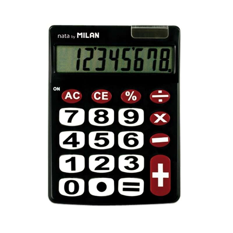 Milan Nata Calculadora de Sobremesa 8 Digitos - Teclas Grandes - Tecla Rectificacion Entrada de Datos - Color Negro