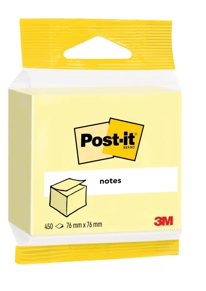 Post-It Cubo de 450 Notas Adhesivas Reposicionables - Forma Cuadrada - 76x76mm - Color Amarillo Claro