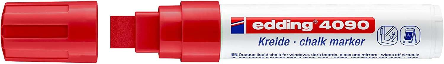 Edding 4090 Rotulador de Tiza Liquida - Punta Biselada - Trazo entre 4 y 15mm - Olor Neutro - Color Rojo · Pack de 5 uds.