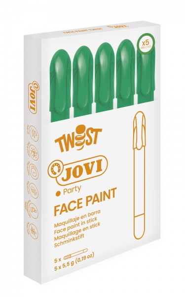 Jovi Twist Stick de Pintura de Cara - Hipoalergenico - Base Agua - Facil Aplicacion - Gran Cubricion - Seca Rapido - No Grasoso - Facil de Retirar - Color Verde · Pack de 5 uds.