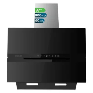 Cecotec Bolero Flux DT 608010 Glass Black A++ Campana Extractora de 60cm - 210W - Succion 800m3/h - Luz LED - Pantalla LED - Incluye Accesorios - Filtros de Carbono Incluidos - Color Negro