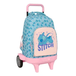 Safta Stitch Ohana Mochila con Carro - Bolsillo Frontal - Portabotellas - Tirador Doble - Hombreras Acolchadas - Asa Acolchada - Tarjeta ID - Ruedas Antivibracion - 330x220x450mm - Color Azu