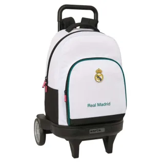Safta Real Madrid Equipacion 26/27 Mochila con Carro - Extraible - 33L - Portabotellas - Ruedas Antivibracion - Doble Tirador - Asa - Bolsillo Frontal - 33x45x22cm - Color Blanco y Negro