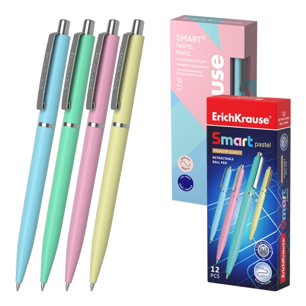 ErichKrause Smart Matic Pastel Boligrafo Retractil - Modelos Surtidos - Trazo 0.35mm - Color Azul · Pack de 12 uds.