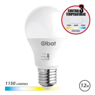 Elbat Bombilla LED A60 - 12W - 1150Lm - E27 - Selector de Luz - Calida 3000K, Blanca 4000K y Fria 6500K