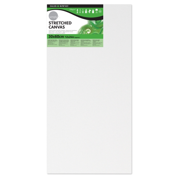 Daler Rowney Simply Bastidor Entelado - 30x60cm - Imprimacion Triple - Grano Medio - 100% Algodon sin Acido - 250g - Color Blanco