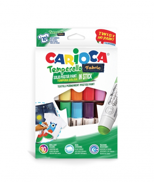 Carioca Temperello Textil Pack de 10 Pinturas para Tejidos - Colores Brillantes y Lavables - Alta Cobertura - Fijacion con Plancha - Lavable a Maquina Hasta 60°C - sin Disolventes - Color Va