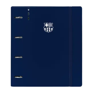 Safta F.C.Barcelona Carpeta con 4 Anillas 35mm - Tapas de PP Foam - Cierre Elastico - Recambio 100 Hojas - Ranura para Boligrafo - Solapa Interior - 270x40x320mm - Color Azul Marino