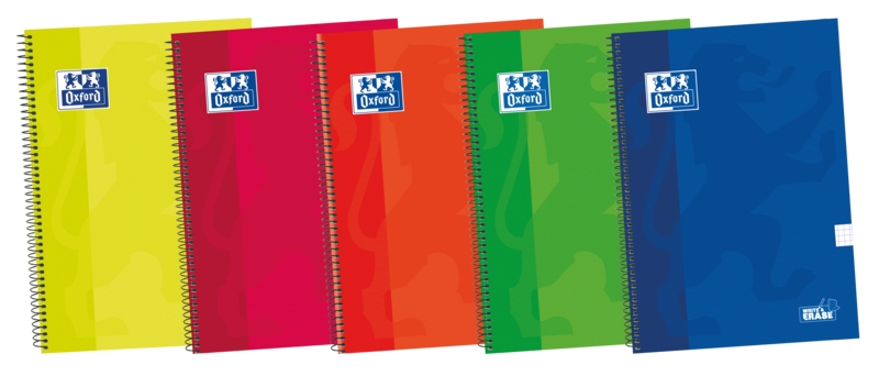 Oxford School Classic Write&Erase Fº Cuaderno Espiral - Tapa Extradura Resistente - Cuadricula 5x5 con Margen - 80 Hojas - Colores Surtidos · Pack de 5 uds.