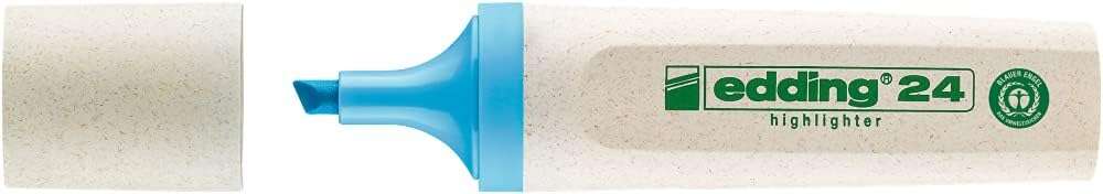 Edding 24 EcoLine Marcador Fluorescente - Punta Biselada - Trazo entre 2-5mm - 90% de Plastico Reciclado - Etiqueta Ecologica Blue Angel - Color Azul Claro · Pack de 10 uds.
