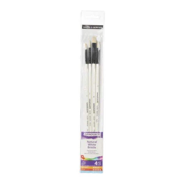 Daler Rowney Graduate Pack de 4 Pinceles para Oleo - Pelo de Cerda Natural - Mango Largo