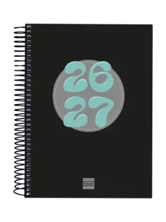 Finocam Cool Agenda Escolar 26/27 en Catalan - 1 Dia por Pagina - Formato 4º - 155x212mm - Tapas de Carton Forrado - Papel de 80g/m2 - Espiral Metalica - Esquinas Microperforadas - Color Neg
