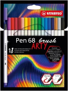 Stabilo Pen 68 Brush Arty Pack de 18 Rotuladores - Punta de Pincel - Tinta a Base de Agua - Colores Surtidos