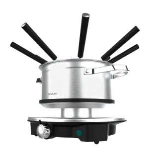 Cecotec Fun GourmetFondue Advance Fondue Electrica - 1500W - Acero Inoxidable - Termostato - Capacidad de 1.7L - 8 Tenedores - Olla Antiadherente - Apta para Lavavajillas - Tapa Antisalpicad